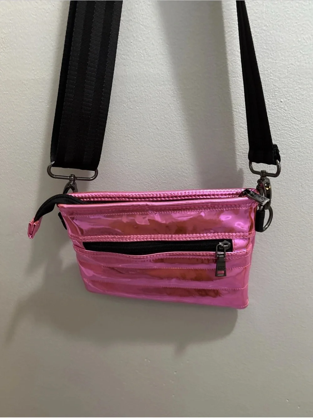 THINK ROYLN Original Bum Pink Metallic Crossbody with Black Strap
